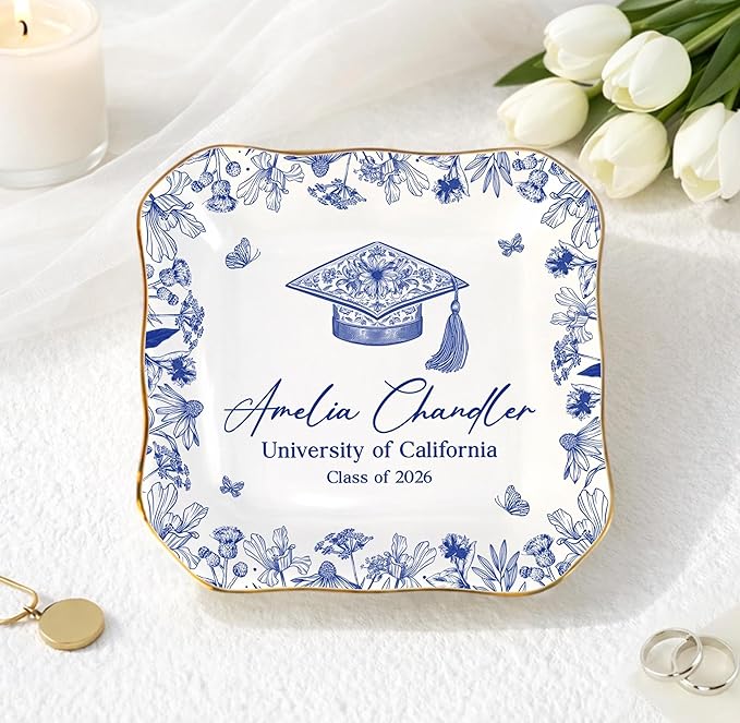 LOVELYPOD Personalized Graduation Trinket Tray, Personalized College Ring Dish, Custom College Grad Gift, 2026 Graduation ...