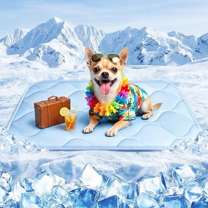 QOKO Cooling Mat for Dogs and Cats 24" x 18", Premium Pet Cooling Bed Indoor Outdoor with Waterproof Cover & Ice Silk, Sum...