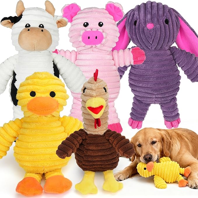 Prime Pets Dog Toys, 5 Pack, Plush Dog Squeaky Toys, Assortment Value Bundle Animal Pet Toy for Small Medium Large Dogs, S...