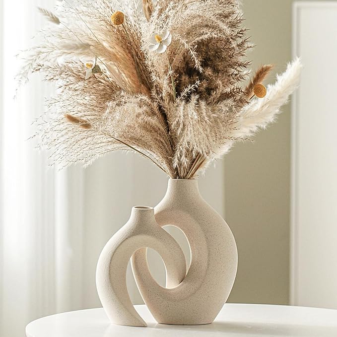 Lvases Snuggle Hollow Ceramic Vase Set of 2, Nordic Modern Boho ins Style Decorative Ceramic Aesthetic Flower Vase for Hom...