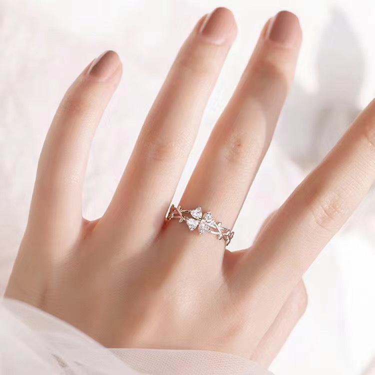 S999 Sterling Silver Ring Korean Style Luxury Inlaid Finger Jewelry