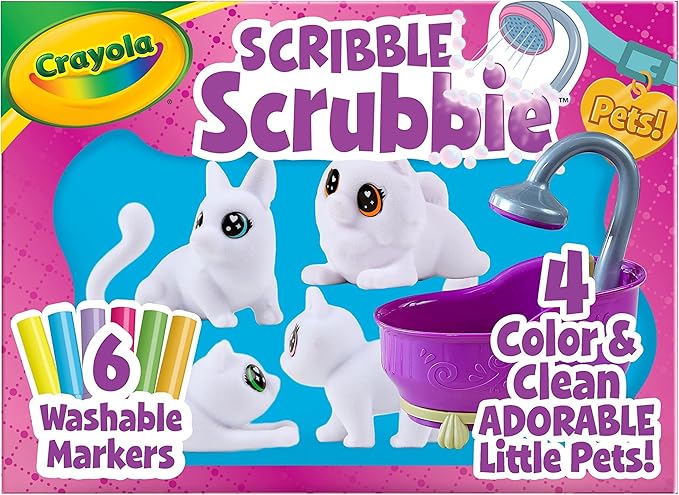Crayola Scribble Scrubbies Glam Pack (4 Pets), Washable Pet Care Toy & Coloring Animal Craft Kit, Gift for Kids, Playset f...