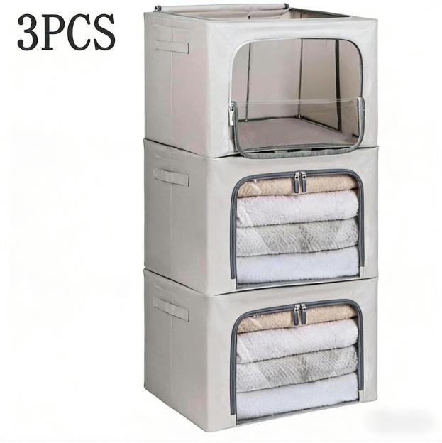 3PCS Clothes Storage Bags Zipped Organizer Underbed Wardrobe Cube Closet Boxes