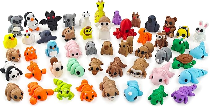 50 pcs Animal Figurines, 3D Printed Animal Figurines Set, Articulated, Party Favors, Pocket Fidget Toys Bulk, Goodie Bag S...