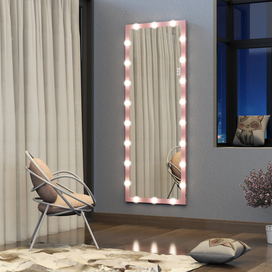 Full Length Mirror With Lights Full Body Vanity Mirror With 3 Color Modes Wall Lighted  Standing Floor Mirror For Dressing Room Bedroom Hotel Touch Control  62.6 X23.3
