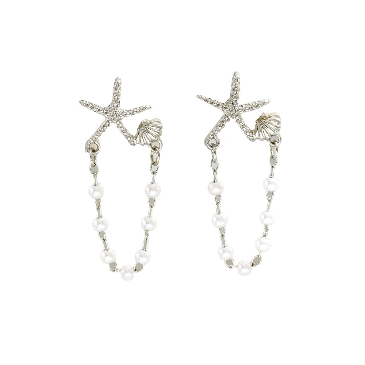 Sweet Dainty Korean Style Earrings For Women, Niche Star Shell String Pearl Design Stud Earrings, Elegant Versatile Premium Ear Jewelry