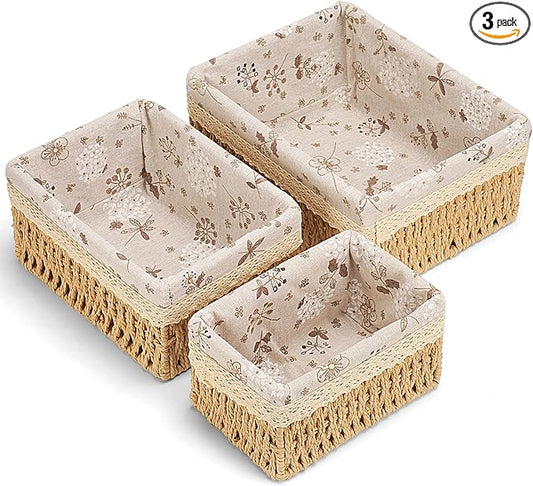 Amaredom Floral Wicker Baskets, Handwoven Multi-size 3-Pack Storage Baskets Set, Perfect For Home Organizing, Storage and ...