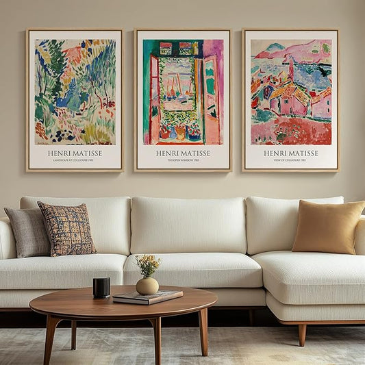 Large Framed Matisse Wall Art for Living room, 3 Piece Colorful Abstract Canvas Artwork for Walls, Retro Vintage Big Matis...