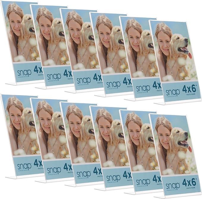 Set of 12 Snap - 4"x6" Clear Acrylic Self Standing Photo Frames - Perfect for Showcasing Memories in Style - Versatile and...
