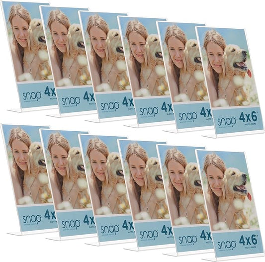Set of 12 Snap - 4"x6" Clear Acrylic Self Standing Photo Frames - Perfect for Showcasing Memories in Style - Versatile and...