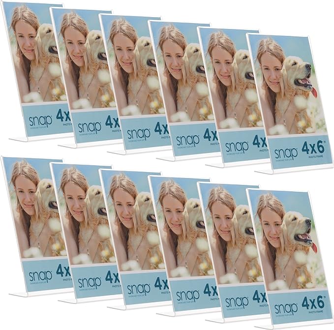 Set of 12 Snap - 4"x6" Clear Acrylic Self Standing Photo Frames - Perfect for Showcasing Memories in Style - Versatile and...