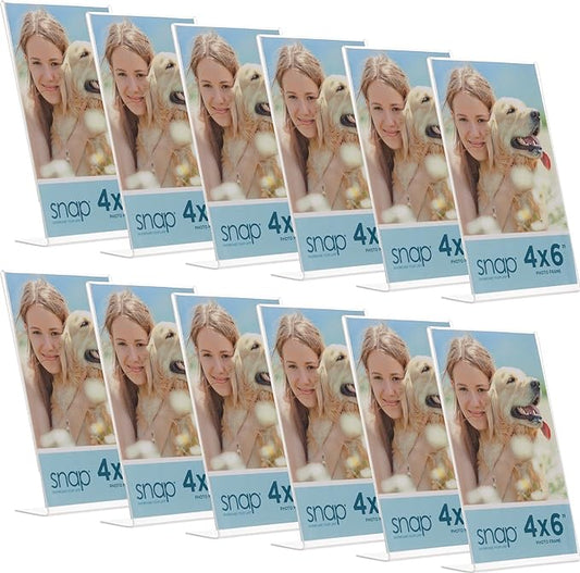 Set of 12 Snap - 4"x6" Clear Acrylic Self Standing Photo Frames - Perfect for Showcasing Memories in Style - Versatile and...
