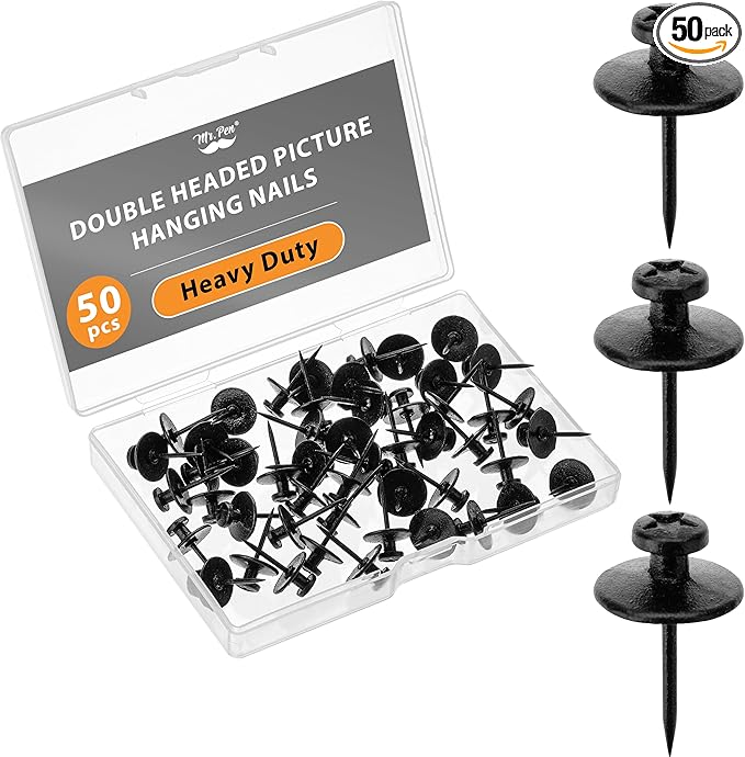 Mr. Pen- Double Headed Picture Hanging Nails, 50 Pack, Black, Push Pins for Wall, Small Picture Frame Hangers for Drywall ...