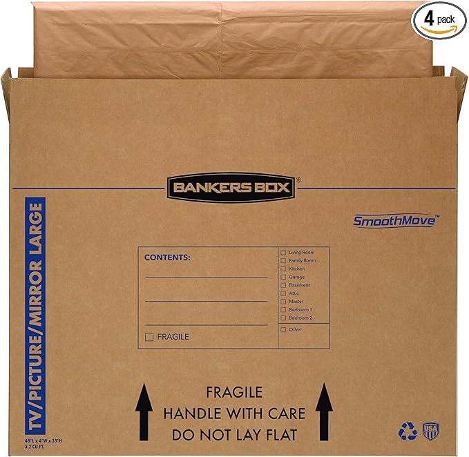 Bankers Box Large, Up to 55" TV/Picture/Mirror, Moving Box 4 Pack, 48-In x 4-In x 33-In (7711301)