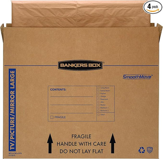 Bankers Box Large, Up to 55" TV/Picture/Mirror, Moving Box 4 Pack, 48-In x 4-In x 33-In (7711301)