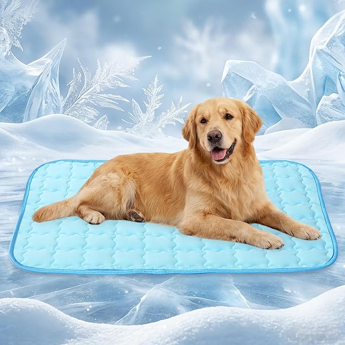 Dog Cooling Mat, Double-Sided with Cooling Fabric & Warm Flannel, 43.3" x 31.5" Thickened Cooling Mat for Dogs, No Electri...