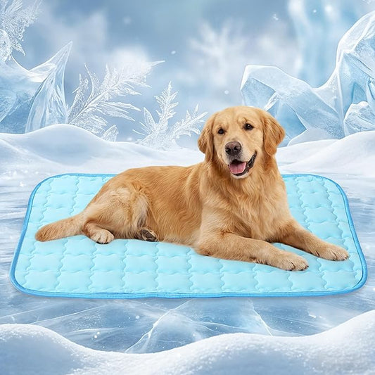 Dog Cooling Mat, Double-Sided with Cooling Fabric & Warm Flannel, 43.3" x 31.5" Thickened Cooling Mat for Dogs, No Electri...