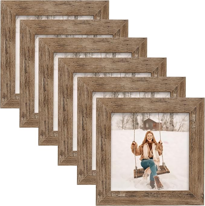 TOFOREVO 4x4 Picture Frames Set of 6 Rustic Wood Grain Photo Frame for Gallery Wall Mounting or Tabletop Display
