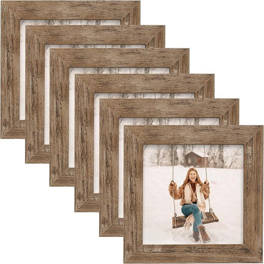 TOFOREVO 4x4 Picture Frames Set of 6 Rustic Wood Grain Photo Frame for Gallery Wall Mounting or Tabletop Display