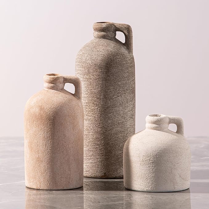Ceramic Vase Home Table Decor - Flower Vase Set of 3 Living Room Kitchen Decorations Farmhouse Modern Rustic Vases Decorat...