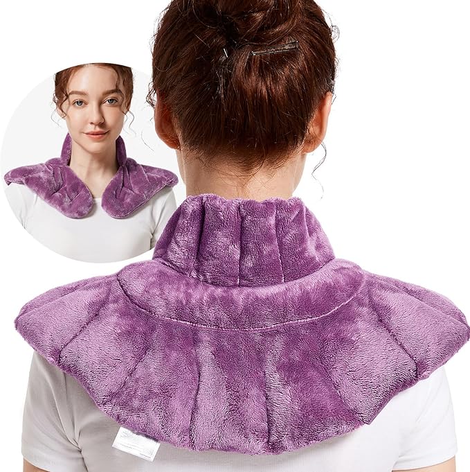 RelaxCoo Microwavable Heating Pad for Neck, Shoulders, and Back - Weighted Neck Warmer with Moist Heat, Purple, Lavender S...