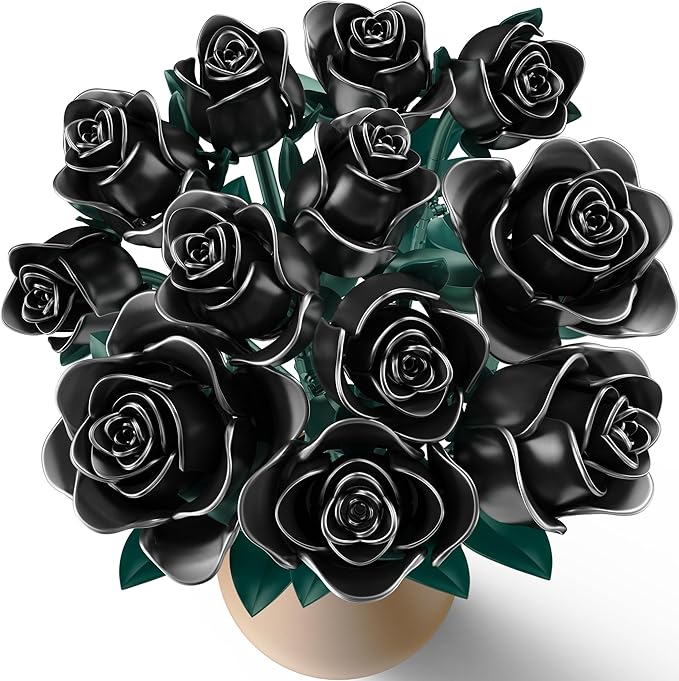 Black Rose Building Blocks Set for Kids, 634PCS Flower Bouquet Brick Toy, Romantic Gift for Girls, Women, Valentine's Day,...