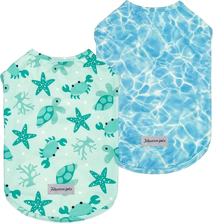 Fitwarm 2 Pack Marine UPF 50+ UV Sun Protection Dog Shirt, Lightweight Cooling Vest, Quick Dry Summer Clothes for Small Do...