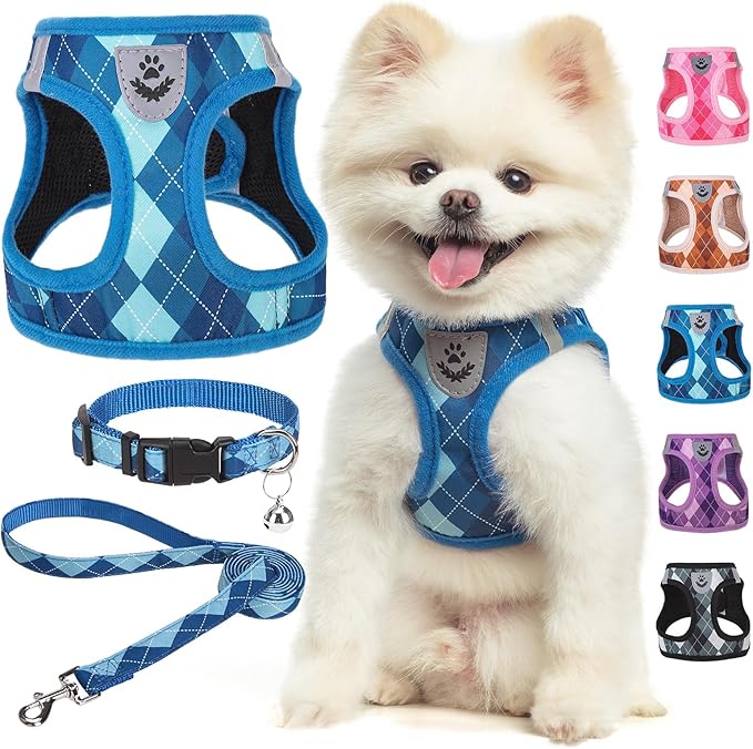 SCENEREAL Small Dog Harness and Leash Collar Set, Step in No Pull Soft Mesh Dog Harnesses for Small Medium Sized Dogs Pupp...