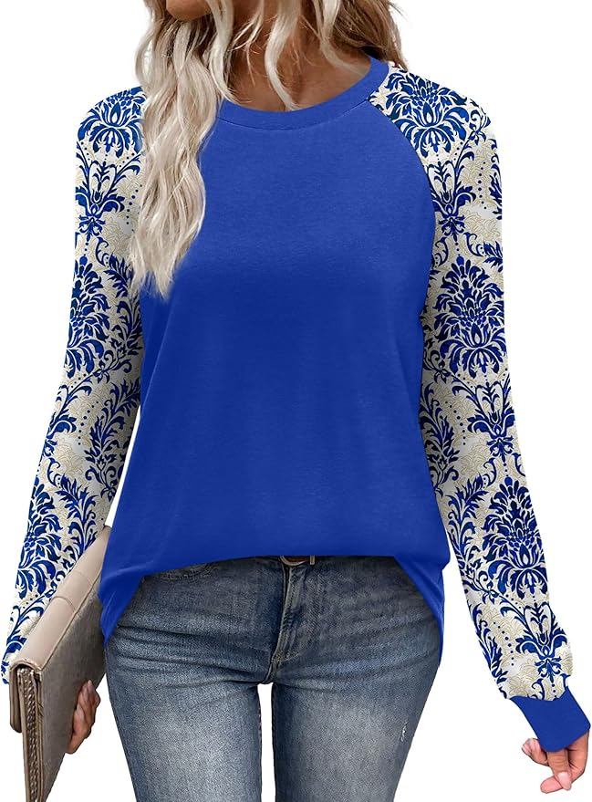 WIHOLL Long Sleeve Shirts for Women Color Block Raglan Tops Casual Crewneck Basic Tees Fall Clothes 2026 Fashion