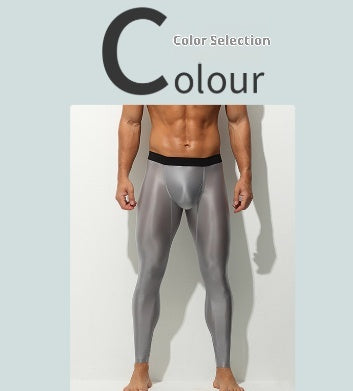 Men's Ice Silk Thin High Elastic Shaping Tight Fitness Sports Leggings