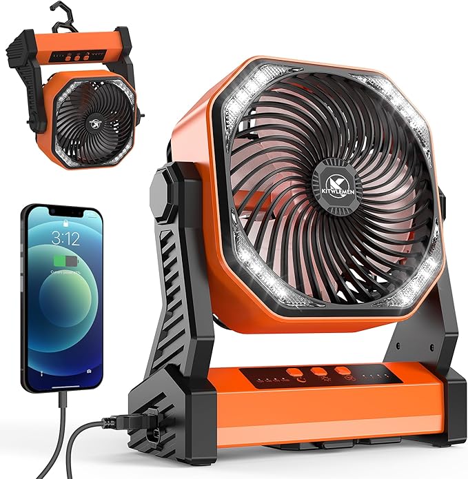 KITWLEMEN 20000mAh Battery Powered Camping Fan - 58H Max Cooling, Rechargeable Battery Operated Desk Fan with 4 Speeds, Br...