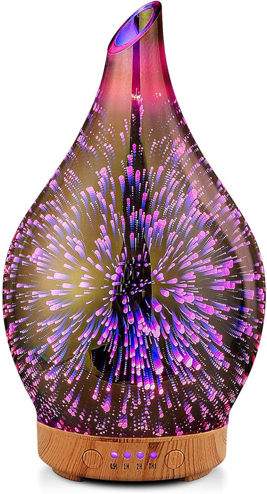 Porseme 150ml Essential Oil Diffuser Hand-Blown Glass Aroma Diffusor, Aromatherapy Unltrasonic Cool Mist deffuser, 7 Color...