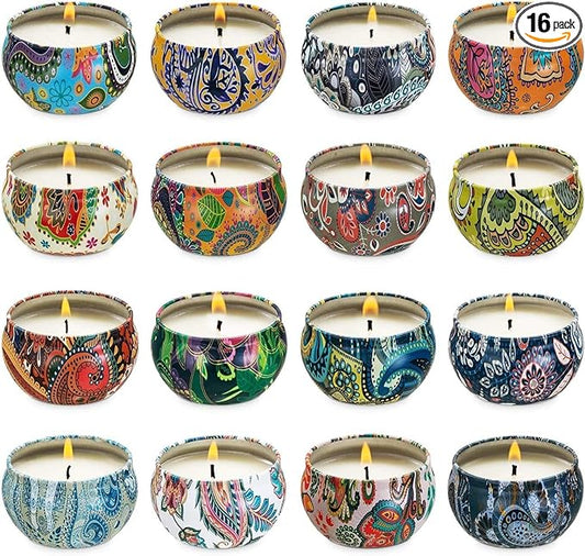 Set of 16 Small Scented Candles Soy Wax Aromatherapy Candles 2.5 OZ Portable Tin Candles with Lid, Relaxation Gifts Basket...