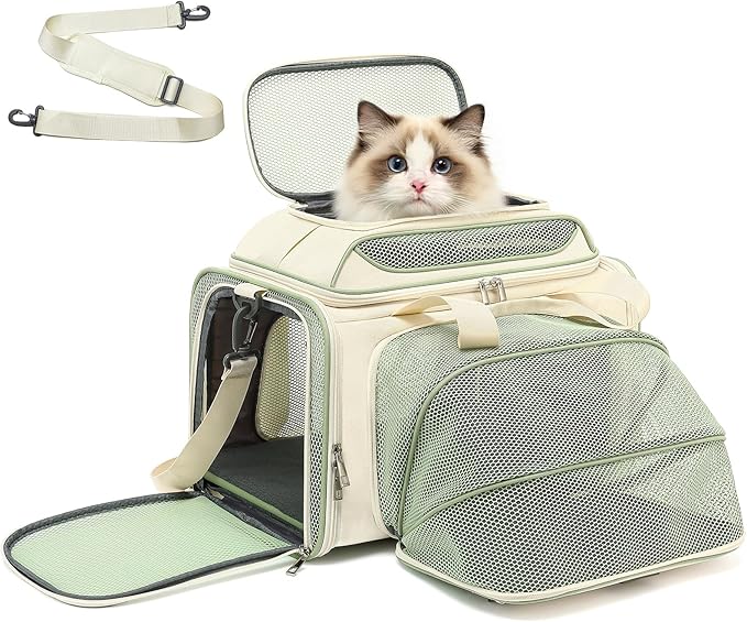 18x11x11 Small Cat/Dog/Pet Carrier – Airline Approved, Collapsible with Expandable Top and Sides. Soft-Sided Travel Puppy ...