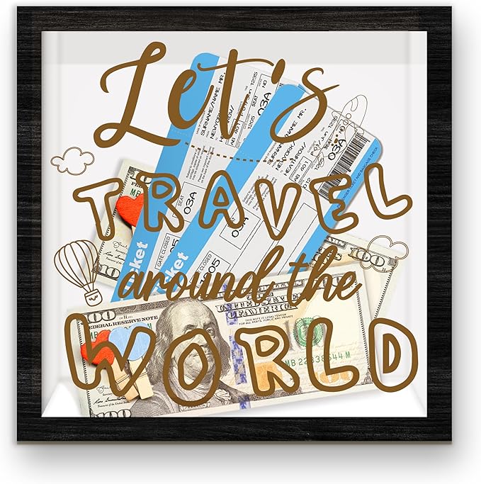 Travel Fund Shadow Box Frame, Travel Fund Money Boxes with Slot, Memory Box for Keepsakes, Best Keepsake Gifts for Adventu...