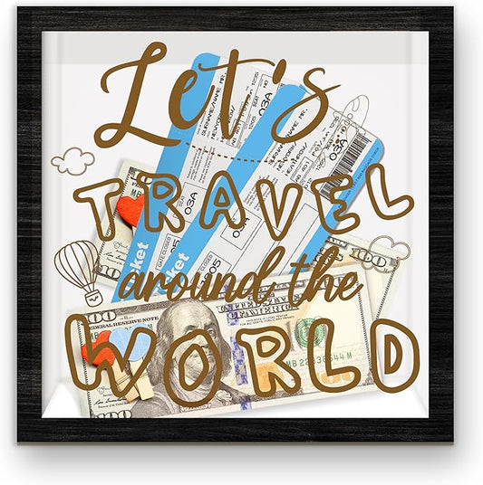 Travel Fund Shadow Box Frame, Travel Fund Money Boxes with Slot, Memory Box for Keepsakes, Best Keepsake Gifts for Adventu...