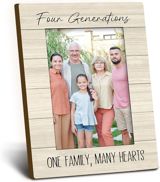 Foyoulame Four Generations 4x6 Picture Frame, Four Generations Wooden Picture Frame, Father's Mother's Day Gifts for Famil...