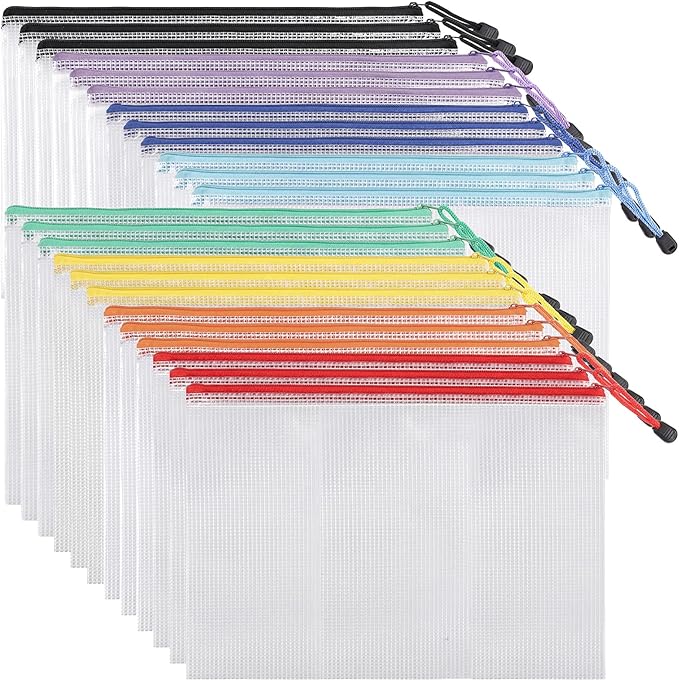 EOOUT 24pcs Mesh Zipper Pouch Bags, A4 Pencil Pouch for Organizing Storage, Waterproof Zipper Pouches, Letter Size, File B...