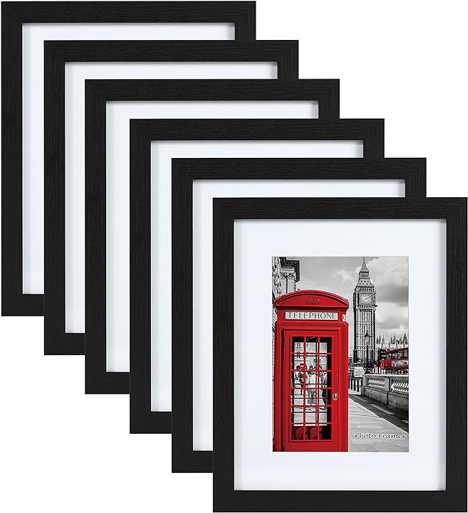 PEALSN 11x14 Picture Frame Set of 6, Display Pictures 8x10 with Mat or 11x14 without Mat for Wall Mounting or Table Top Di...