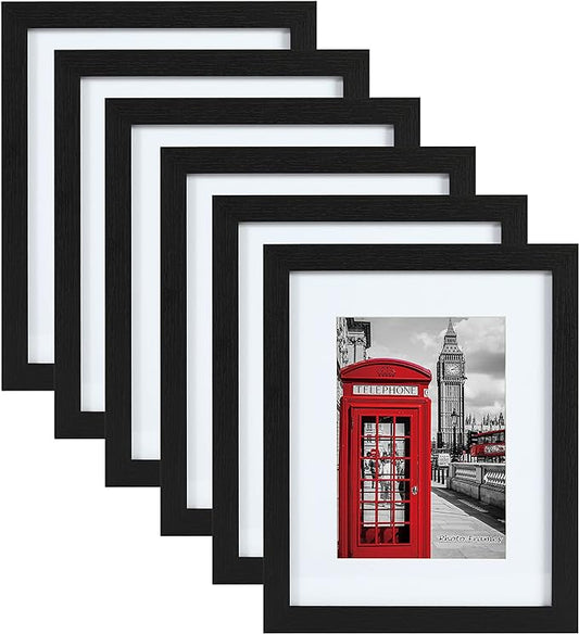 PEALSN 11x14 Picture Frame Set of 6, Display Pictures 8x10 with Mat or 11x14 without Mat for Wall Mounting or Table Top Di...