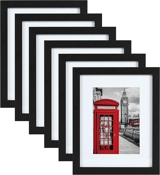 PEALSN 11x14 Picture Frame Set of 6, Display Pictures 8x10 with Mat or 11x14 without Mat for Wall Mounting or Table Top Di...