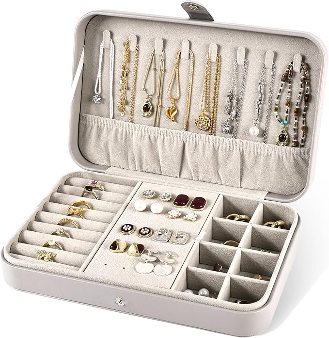 Luxury Small Travel Jewelry Box with Earring Compartments, Rectangle Jewellery Organizer Case for Women,Valentine's Day Gi...