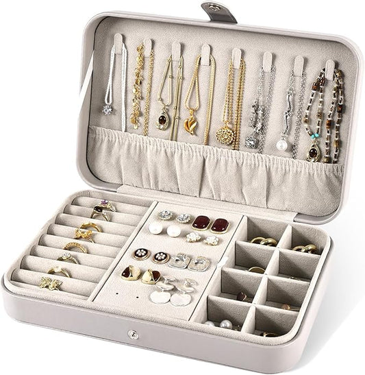 Luxury Small Travel Jewelry Box with Earring Compartments, Rectangle Jewellery Organizer Case for Women,Valentine's Day Gi...