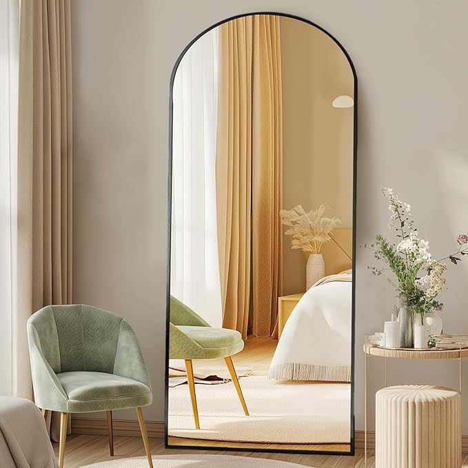 DUMOS Arched Full Length Mirror with Stand 64"x21" Floor Standing Aluminum Frame for Bedroom Body Hanging Leaning Modern S...