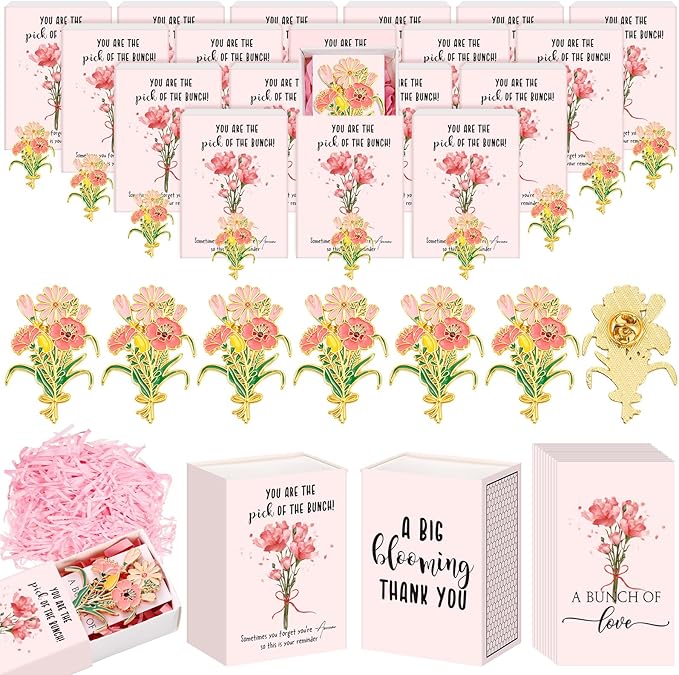 Landical 100 Sets Mother's Day Thank You Pins Gift Flower Bunches Pins with Box Graduation Employee Appreciation Gift Bulk...