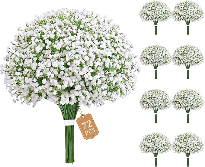 MARTINE MALL 72 Pcs Babys Breath Artificial Flowers, White Baby Breath Flowers Artificial Bulk Real Touch Fake Babys Breat...