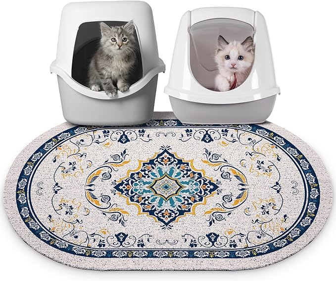 Bienbee Cat Litter Mat, 33" x 22" Large Size Litter Box Mat Rug with Non-Slip Bottom,Urine and Water Proof, Easy to Clean ...