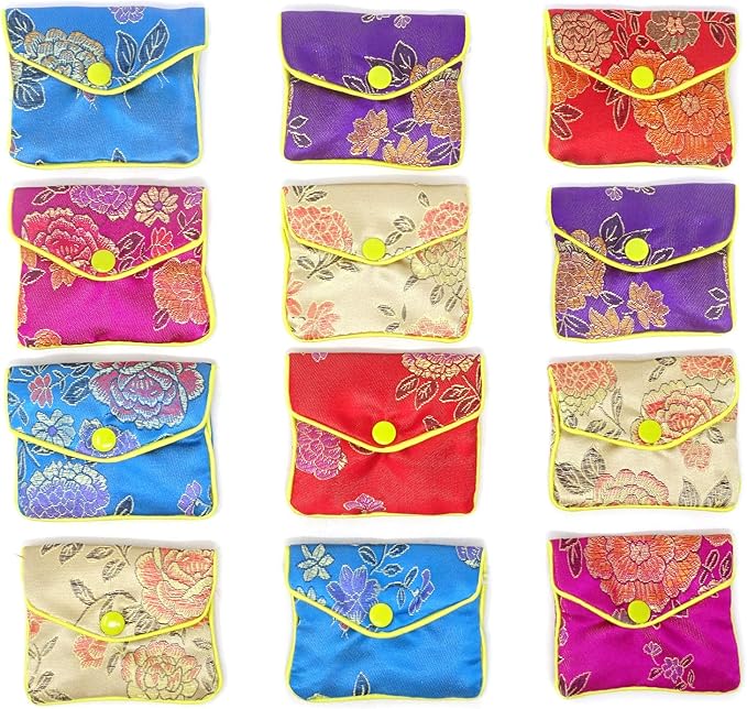 "Honbay 12PCS Jewelry Silk Purse Pouch Brocade Embroidered Bags Gift Bags, Assorted Colors (S)"