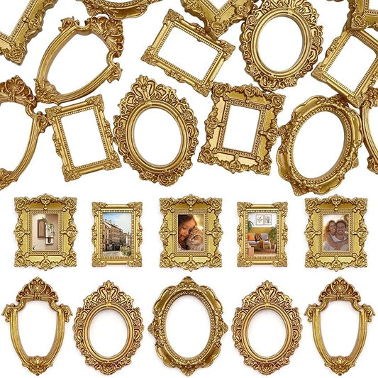 VICROIC 15 PCS Mini Vintage Frames, Tiny Resin Antique Frames, Small Gold picture photo frame for DIY Wall Hanging Jewelry...