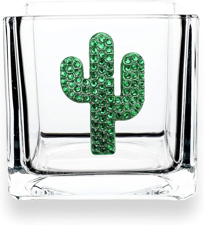 THE QUEENS' JEWELS Cactus Jeweled 4x4 Candleholder Vase - Unique Gift for Women, Birthday, Cute, Fun, Not Painted, Decorat...